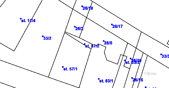 Parcela st. 57/2 v KÚ Trnová, Katastrální mapa