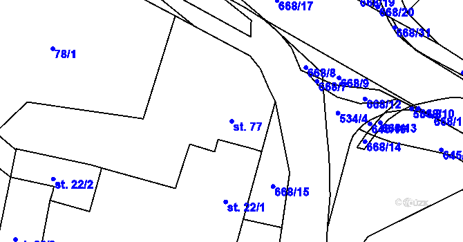 Parcela st. 77 v KÚ Trnová, Katastrální mapa