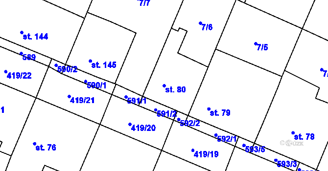 Parcela st. 80 v KÚ Trnová, Katastrální mapa
