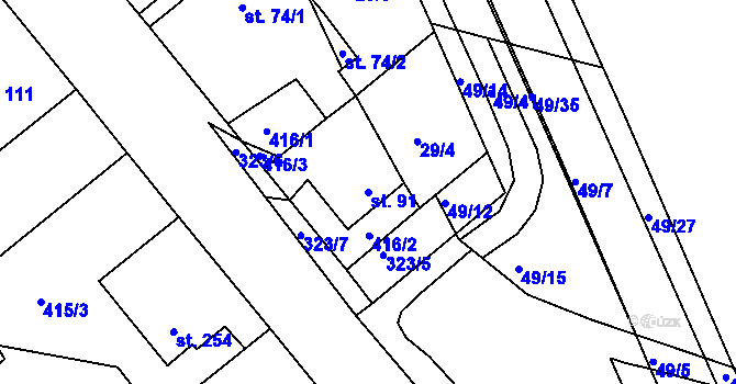 Parcela st. 91 v KÚ Trnová, Katastrální mapa