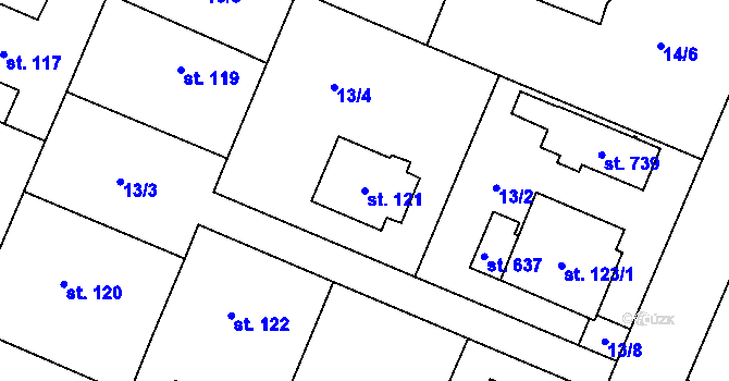 Parcela st. 121 v KÚ Trnová, Katastrální mapa