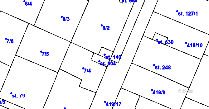 Parcela st. 140 v KÚ Trnová, Katastrální mapa