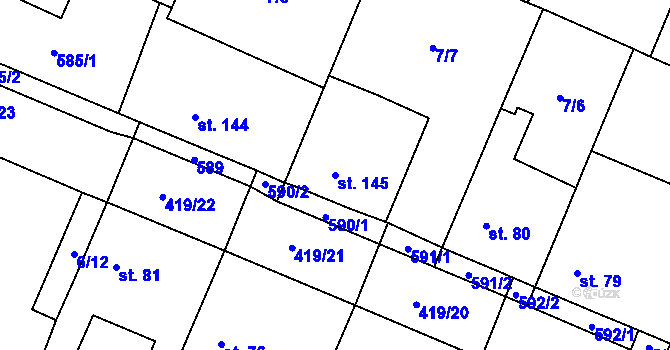 Parcela st. 145 v KÚ Trnová, Katastrální mapa