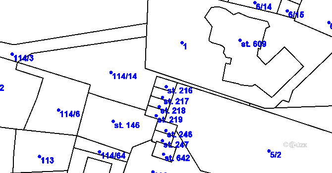 Parcela st. 216 v KÚ Trnová, Katastrální mapa