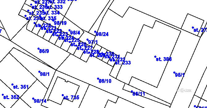 Parcela st. 231 v KÚ Trnová, Katastrální mapa