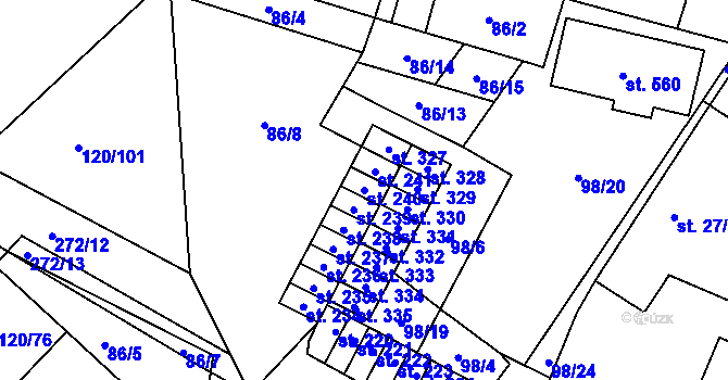 Parcela st. 240 v KÚ Trnová, Katastrální mapa