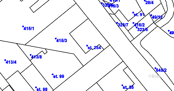 Parcela st. 254 v KÚ Trnová, Katastrální mapa