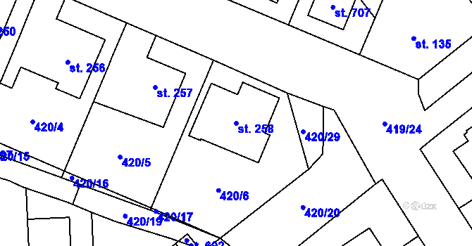 Parcela st. 258 v KÚ Trnová, Katastrální mapa