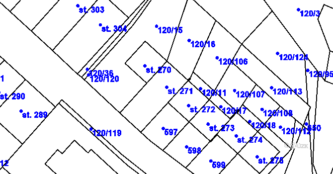 Parcela st. 271 v KÚ Trnová, Katastrální mapa