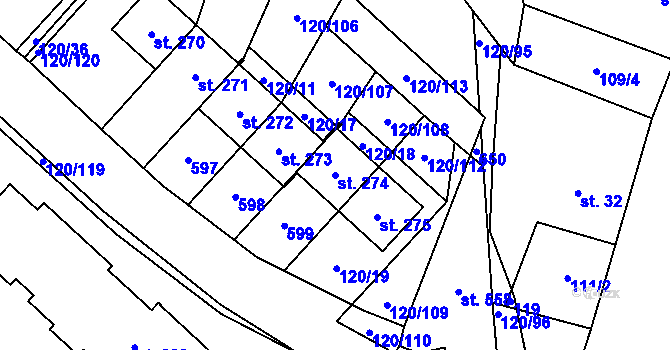 Parcela st. 274 v KÚ Trnová, Katastrální mapa