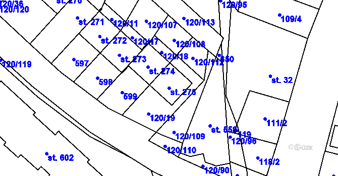 Parcela st. 275 v KÚ Trnová, Katastrální mapa