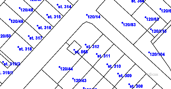 Parcela st. 312 v KÚ Trnová, Katastrální mapa