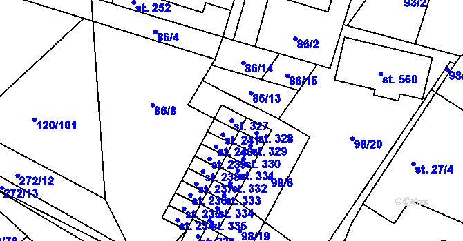 Parcela st. 327 v KÚ Trnová, Katastrální mapa