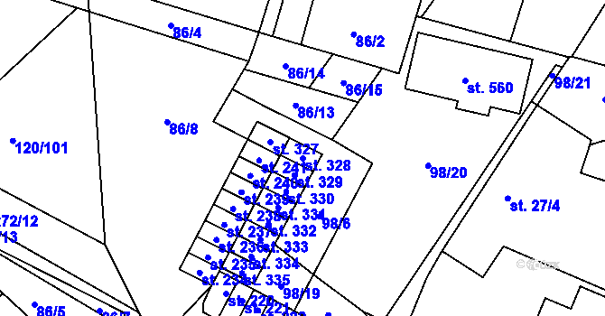 Parcela st. 328 v KÚ Trnová, Katastrální mapa