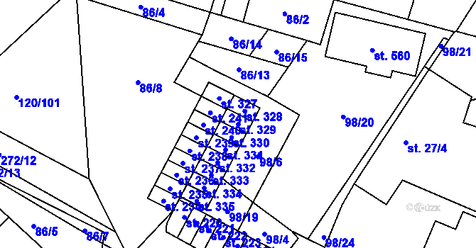 Parcela st. 329 v KÚ Trnová, Katastrální mapa
