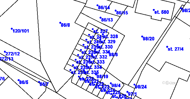 Parcela st. 331 v KÚ Trnová, Katastrální mapa