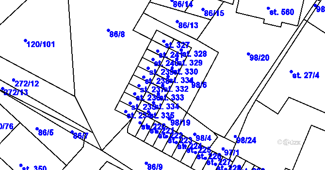 Parcela st. 332 v KÚ Trnová, Katastrální mapa