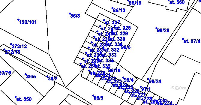 Parcela st. 333 v KÚ Trnová, Katastrální mapa