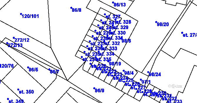 Parcela st. 334 v KÚ Trnová, Katastrální mapa