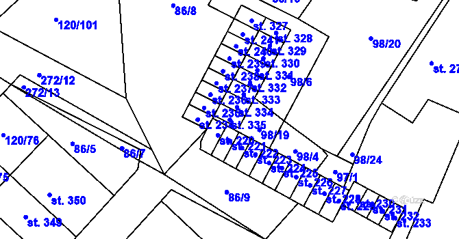 Parcela st. 335 v KÚ Trnová, Katastrální mapa