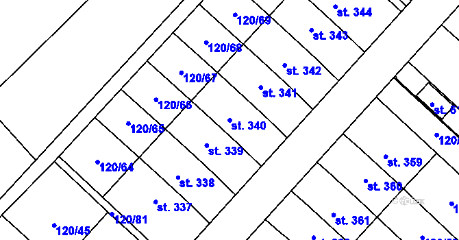 Parcela st. 340 v KÚ Trnová, Katastrální mapa