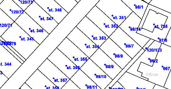 Parcela st. 354 v KÚ Trnová, Katastrální mapa