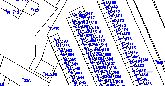 Parcela st. 523 v KÚ Trnová, Katastrální mapa