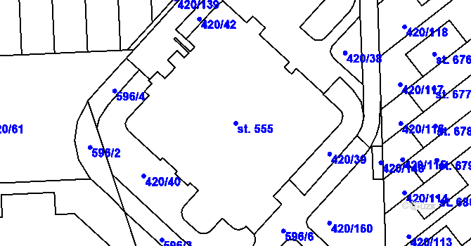 Parcela st. 555 v KÚ Trnová, Katastrální mapa