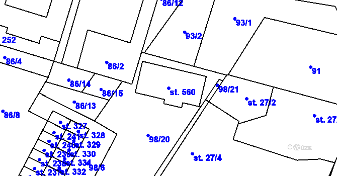 Parcela st. 560 v KÚ Trnová, Katastrální mapa