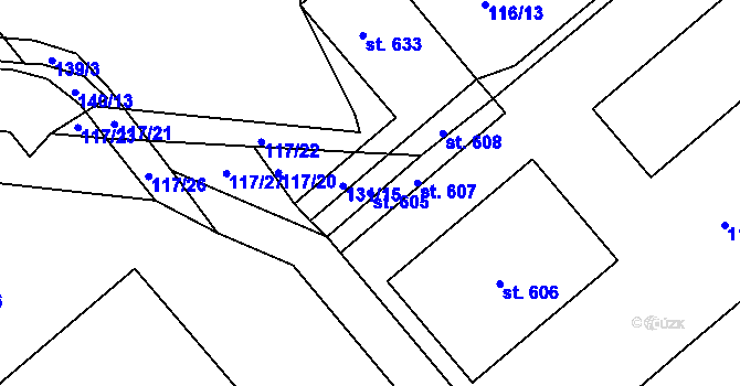 Parcela st. 605 v KÚ Trnová, Katastrální mapa