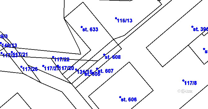 Parcela st. 608 v KÚ Trnová, Katastrální mapa