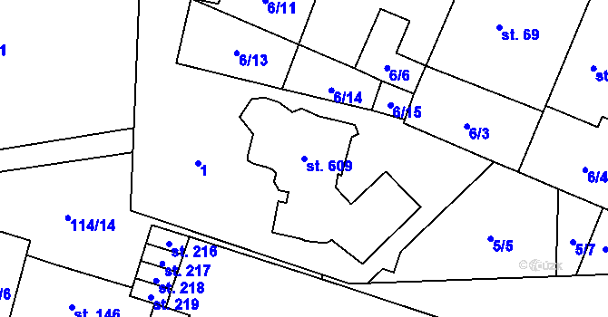 Parcela st. 609 v KÚ Trnová, Katastrální mapa