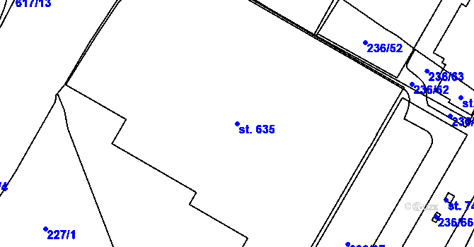 Parcela st. 635 v KÚ Trnová, Katastrální mapa