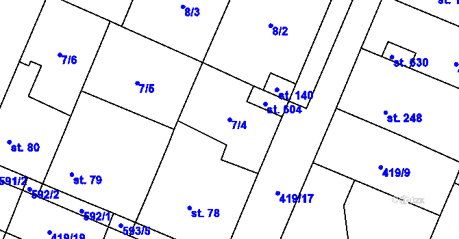 Parcela st. 7/4 v KÚ Trnová, Katastrální mapa