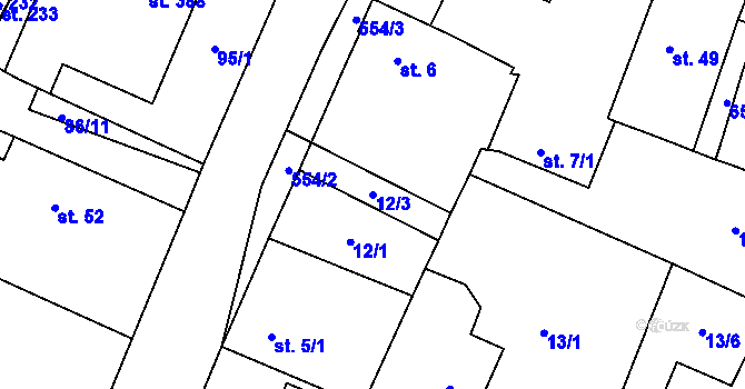 Parcela st. 12/3 v KÚ Trnová, Katastrální mapa