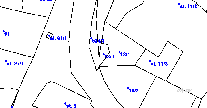 Parcela st. 18/3 v KÚ Trnová, Katastrální mapa