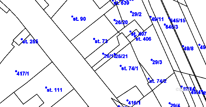 Parcela st. 26/12 v KÚ Trnová, Katastrální mapa