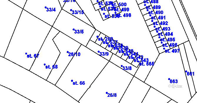 Parcela st. 33/9 v KÚ Trnová, Katastrální mapa