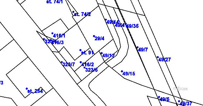 Parcela st. 49/12 v KÚ Trnová, Katastrální mapa