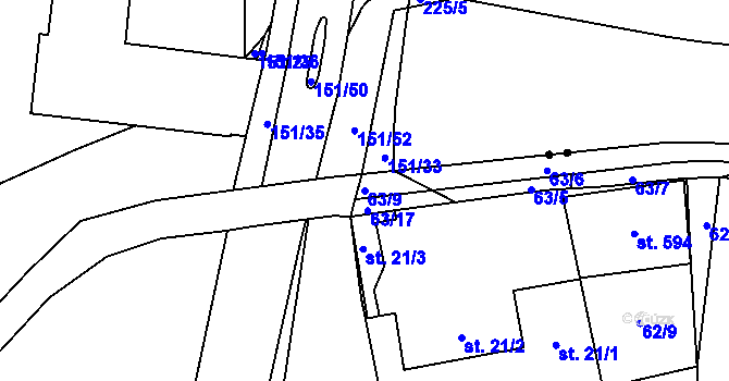 Parcela st. 63/9 v KÚ Trnová, Katastrální mapa
