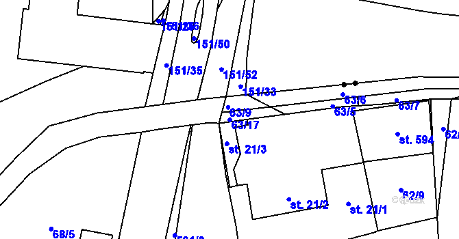Parcela st. 63/17 v KÚ Trnová, Katastrální mapa
