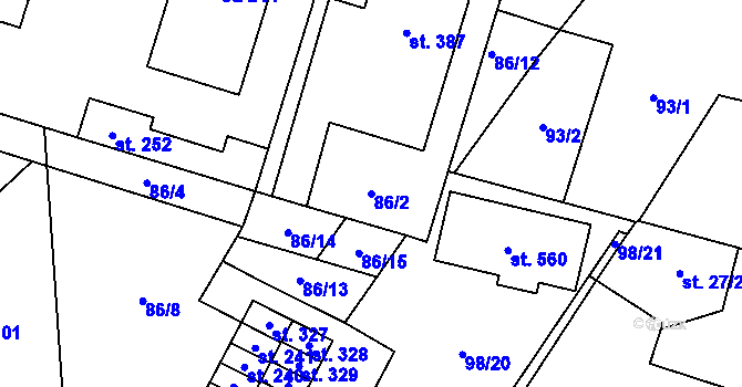 Parcela st. 86/2 v KÚ Trnová, Katastrální mapa