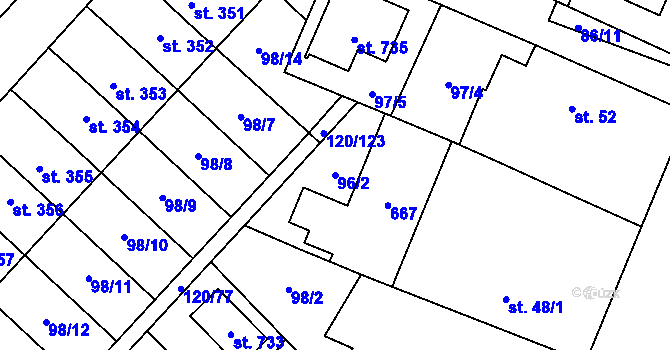 Parcela st. 96/2 v KÚ Trnová, Katastrální mapa