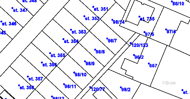 Parcela st. 98/8 v KÚ Trnová, Katastrální mapa