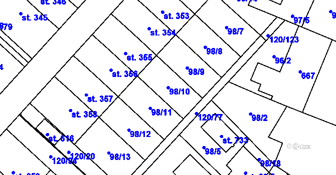 Parcela st. 98/10 v KÚ Trnová, Katastrální mapa