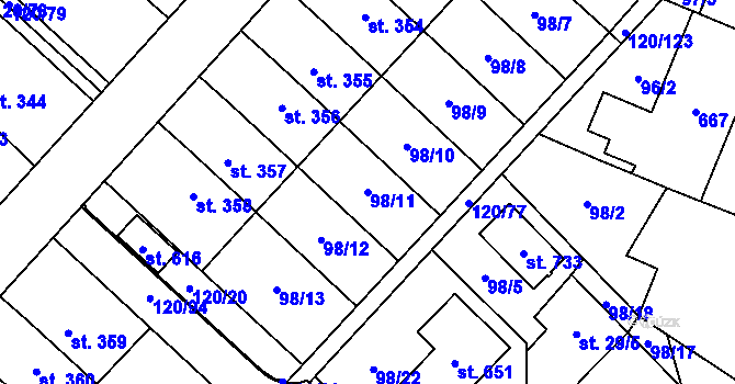 Parcela st. 98/11 v KÚ Trnová, Katastrální mapa