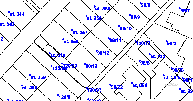 Parcela st. 98/12 v KÚ Trnová, Katastrální mapa