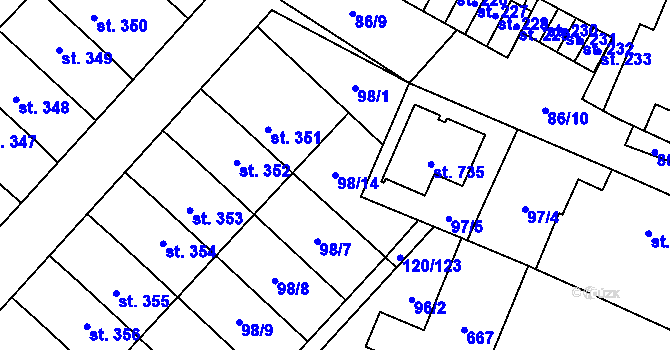 Parcela st. 98/14 v KÚ Trnová, Katastrální mapa