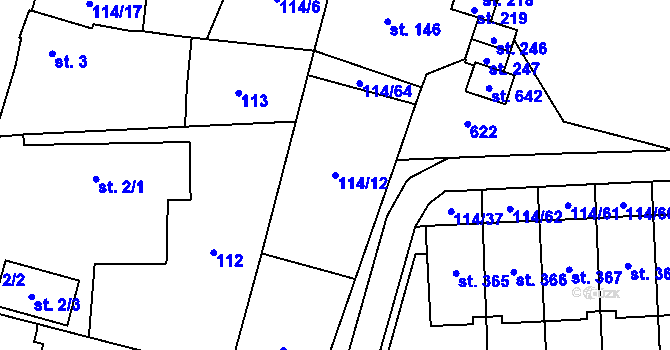 Parcela st. 114/12 v KÚ Trnová, Katastrální mapa