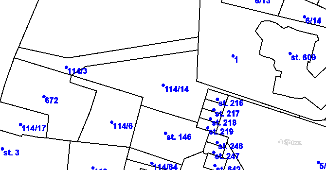 Parcela st. 114/14 v KÚ Trnová, Katastrální mapa
